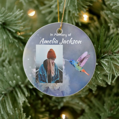 Keepsake  Memorial White Flower Hummingbird Ceramic Ornament