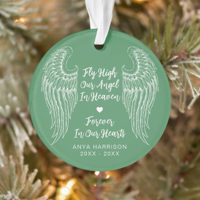 Keepsake Memorial Wings Fly High Our Angle Photo Ornament (Tree)
