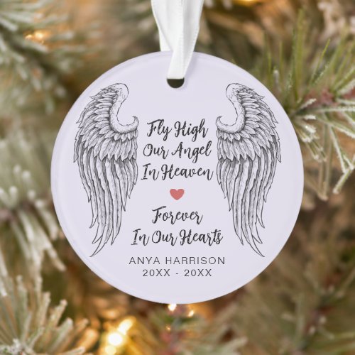 Keepsake Memorial Wings Fly High Our Angle Photo Ornament