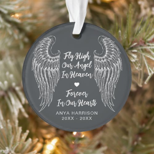 Keepsake Memorial Wings Fly High Our Angle Photo Ornament