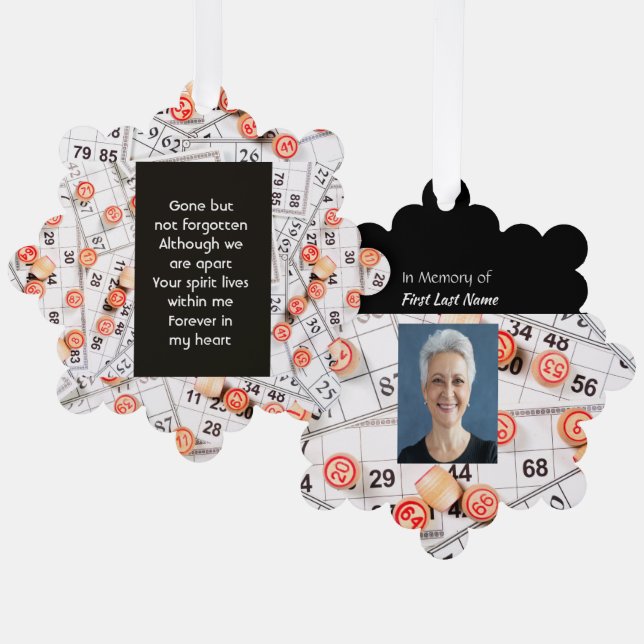 Keepsake Memory Photo Prayer Bingo Game Ornament Card (Front/Back)