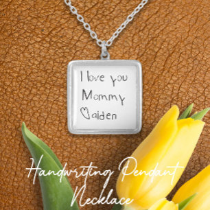 Keepsake Minimalist Child's Actual Handwriting Silver Plated Necklace