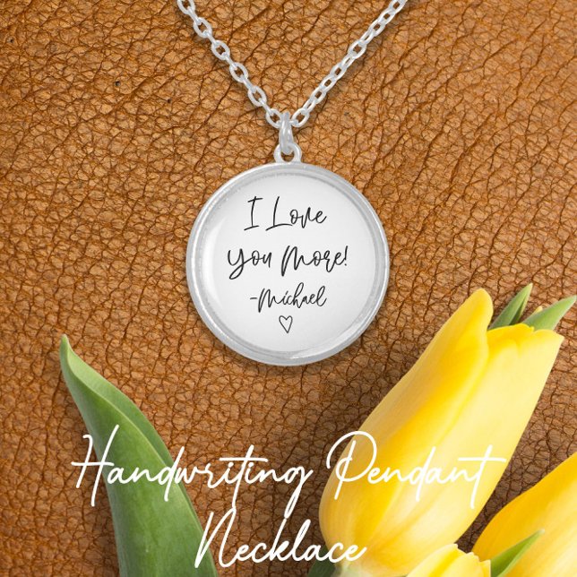 Keepsake Minimalist Loved One's Actual Handwriting Silver Plated Necklace (Write, Snap, Upload! it's easy to create your own hand-writing charm necklace! )