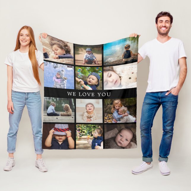 Keepsake Mom Grandma 12 Photos Mothers Day Medium Fleece Blanket (In Situ)