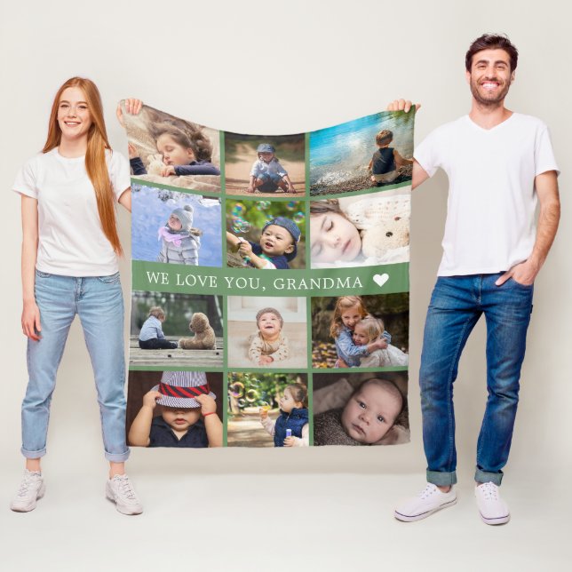 Keepsake Mom Grandma Photo Collage Fleece Blanket (In Situ)