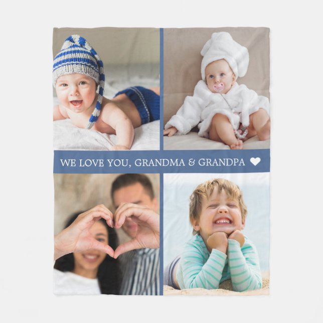 Keepsake Mom Grandparent Photo Collage Fleece Blanket (Front)