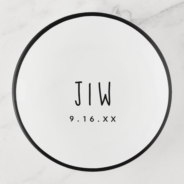 Keepsake Monogram Initials Date Wedding Rings Trinket Tray (Front)