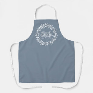 Keepsake Newlywed Couple Blue Wreath Monogram Apron