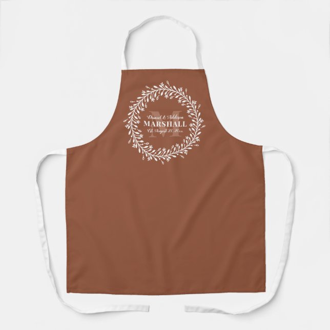 Keepsake Newlywed Couple Orange Wreath Monogram Apron (Front)