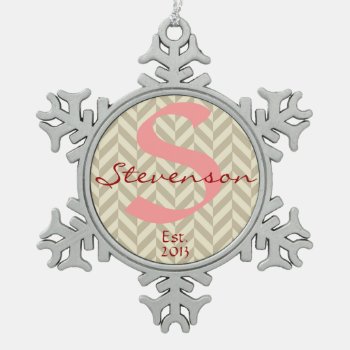 Keepsake Ornament Name & Year  Pink Gray Chevron by PicturesByDesign at Zazzle
