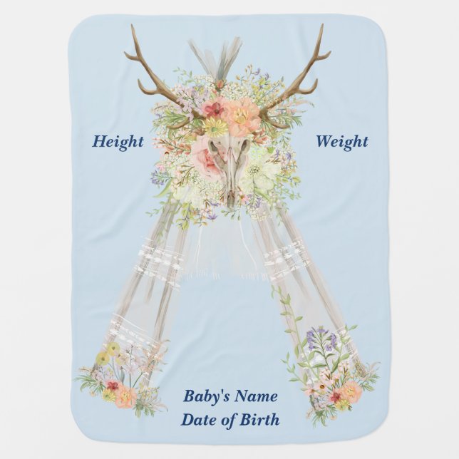 Keepsake Personalized Newborn Birth Blanket (Front)