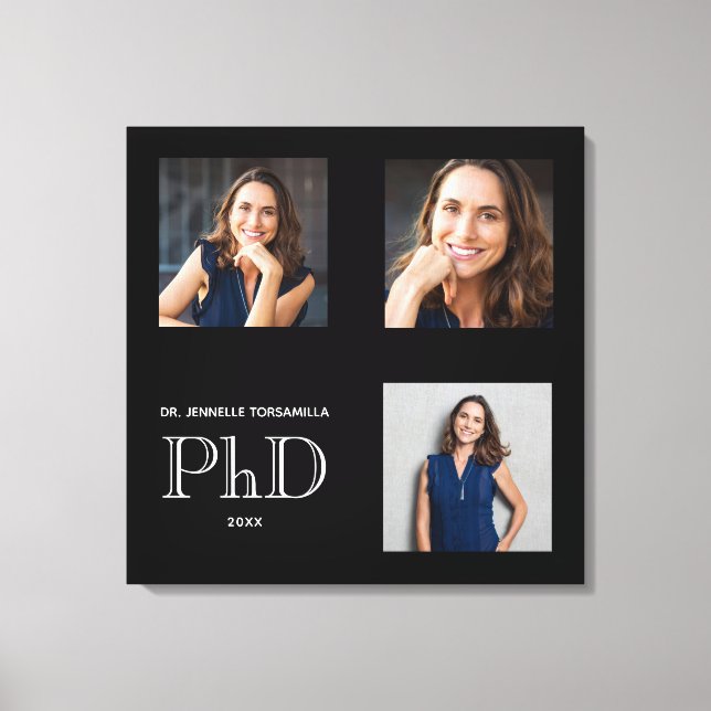 Keepsake Photo Black PhD Graduation Canvas Print (Front)