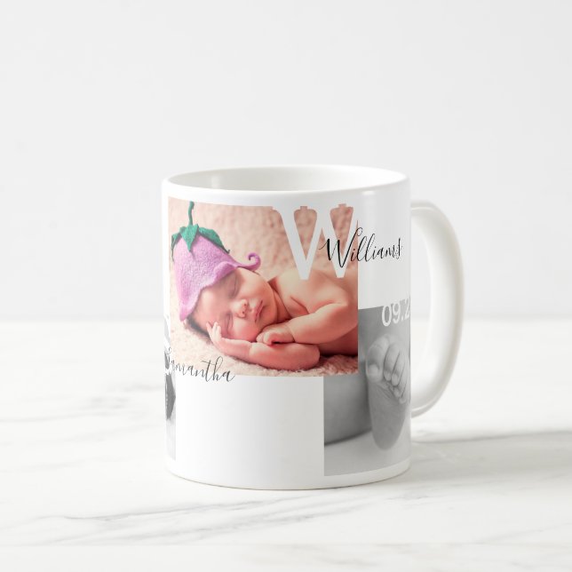 Keepsake Photo Collage Birth Announcement Coffee Mug (Front Right)