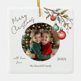 Keepsake Photo Elegant Watercolor Christmas Ceramic Ornament