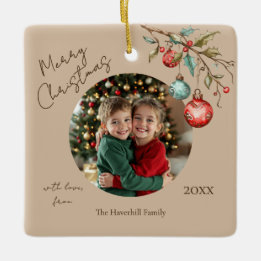 Keepsake Photo Elegant Watercolor Christmas Ceramic Ornament