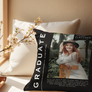 Keepsake Photo & Quote Graduation Gift Black Throw Pillow