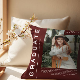 Keepsake Photo & Quote Graduation Gift Burgundy Throw Pillow