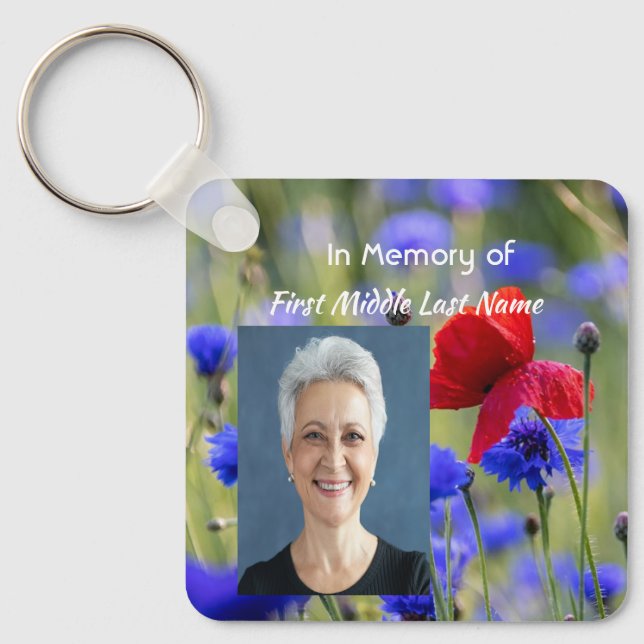 Keepsake  Poppy Cornflower Meadow Memorial Keychain (Front)