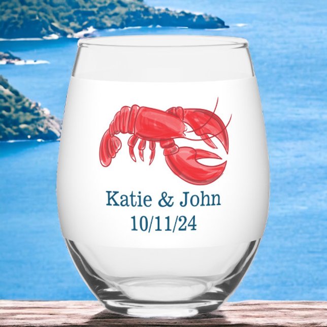 Keepsake Preppy Lobster Wedding Favor  Stemless Wine Glass (Creator Uploaded)