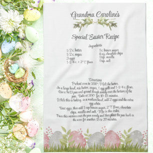 Keepsake Recipe Gift Watercolor Easter Eggs Border Kitchen Towel