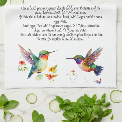 Keepsake Recipe Template Watercolor Hummingbird  Kitchen Towel