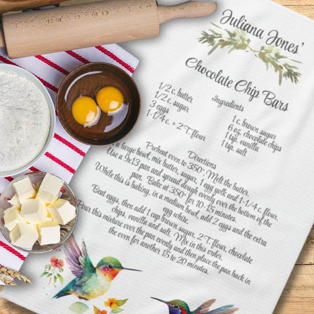 Keepsake Recipe Template Watercolor Hummingbird  Kitchen Towel (
Keepsake Recipe Template Watercolor Hummingbird Kitchen Towel

)