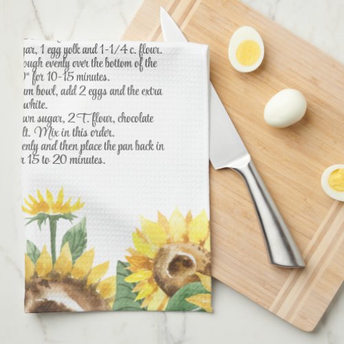 Keepsake Recipe Template Watercolor Sunflower Gift Kitchen Towel