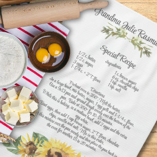 Keepsake Recipe Template Watercolor Sunflower Gift Kitchen Towel