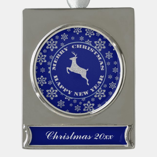 Keepsake Snowflake Reindeer Christmas Silver Plated Banner Ornament (Front)