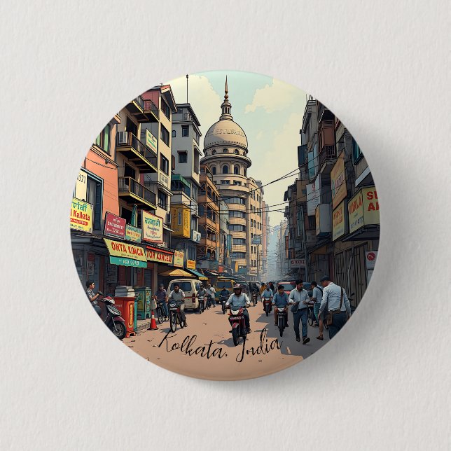 Keepsake Souvenir for downtown Kolkata, India  Button (Front)