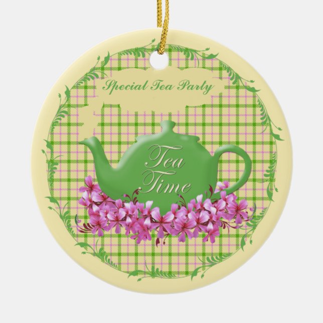 Keepsake Tea Time Teapot Ceramic Ornament (Front)