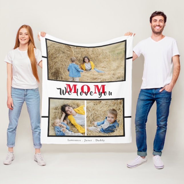Keepsake we love you Mom Grandma Photo Collage Fleece Blanket (In Situ)