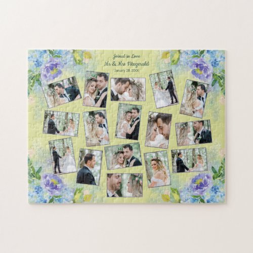 Keepsake Wedding Photo Collage Watercolor Floral Jigsaw Puzzle