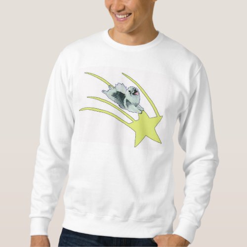 Kees riding on a star sweatshirt
