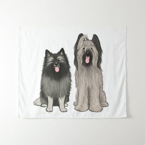 Keeshond and Briard Cute Cartoon Dogs Tapestry