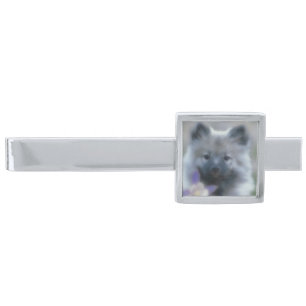 Keeshond and Columbine  - Dog Photograph Silver Finish Tie Bar