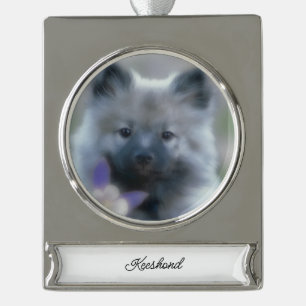 Keeshond and Columbine  - Dog Photograph Silver Plated Banner Ornament