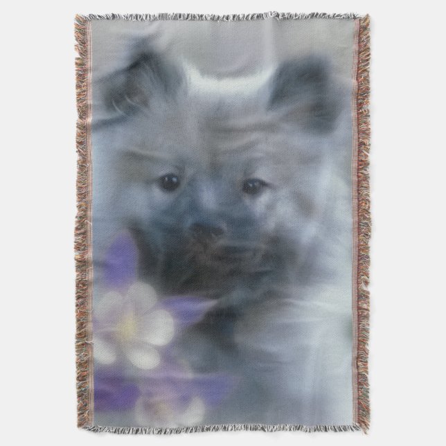 Keeshond and Columbine  - Dog Photograph Throw Blanket (Front Vertical)