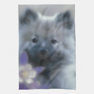 Keeshond and Columbine  - Dog Photograph Towel