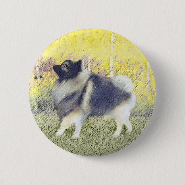 Keeshond Aspen Painting - Cute Original Dog Art Button (Front)