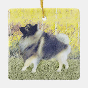Keeshond Aspen Painting - Cute Original Dog Art Ceramic Ornament