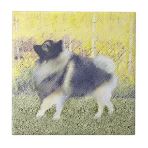 Keeshond Aspen Painting - Cute Original Dog Art Ceramic Tile