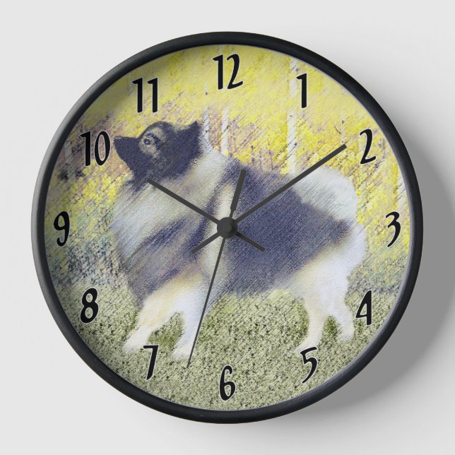 Keeshond Aspen Painting - Cute Original Dog Art Clock (Front)