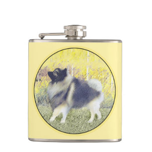 Keeshond Aspen Painting - Cute Original Dog Art Flask