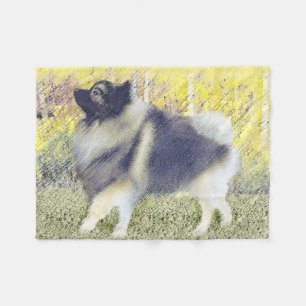 Keeshond Aspen Painting - Cute Original Dog Art Fleece Blanket
