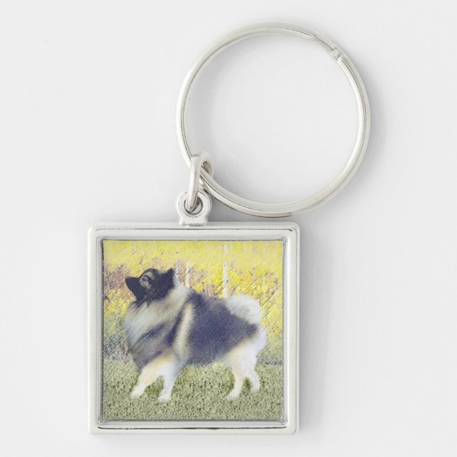 Keeshond Aspen Painting - Cute Original Dog Art Keychain (Front)