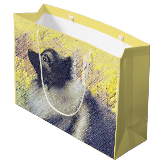 Keeshond Aspen Painting - Cute Original Dog Art Large Gift Bag (Back Angled)