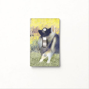Keeshond Aspen Painting - Cute Original Dog Art Light Switch Cover