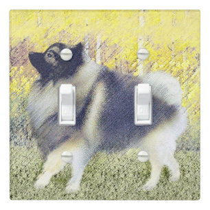 Keeshond Aspen Painting - Cute Original Dog Art Light Switch Cover