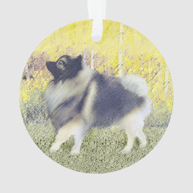 Keeshond Aspen Painting - Cute Original Dog Art Ornament (Back)